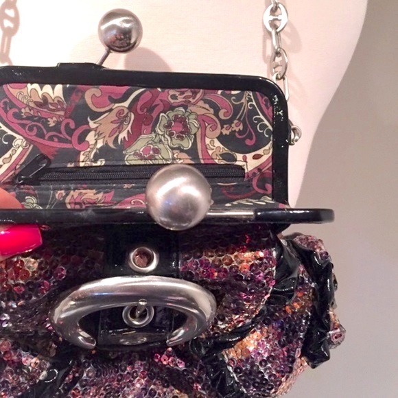 Rampage Vintage Black Patent Leather Sequin Statement Bag - Picture 2 of 9